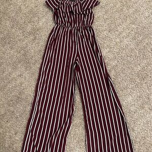 Ambiance Burgundy and White Striped Jumpsuit